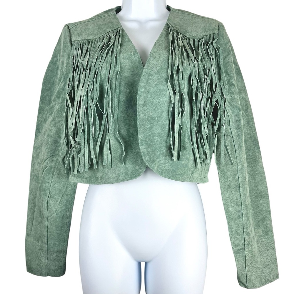Blank NYC Green Leather Jacket with Fringe